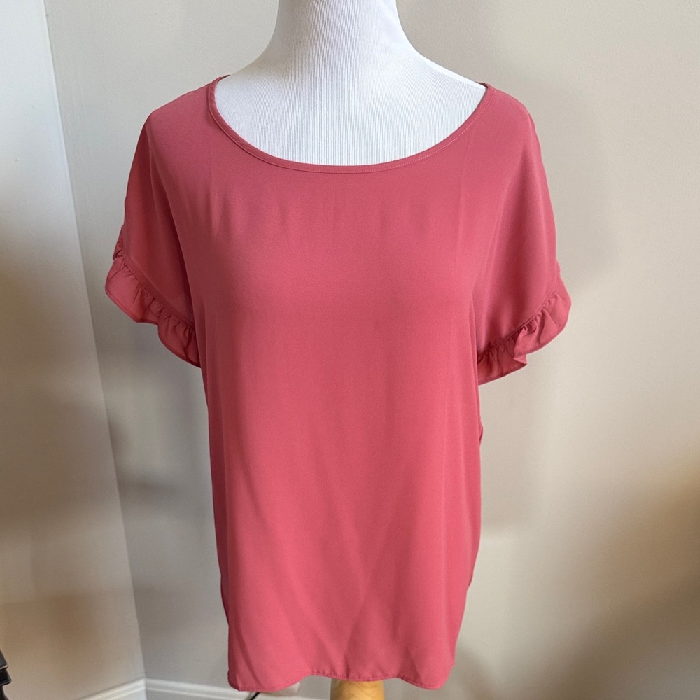 LOFT Coral/dark blush Ruffle Sleeve Blouse